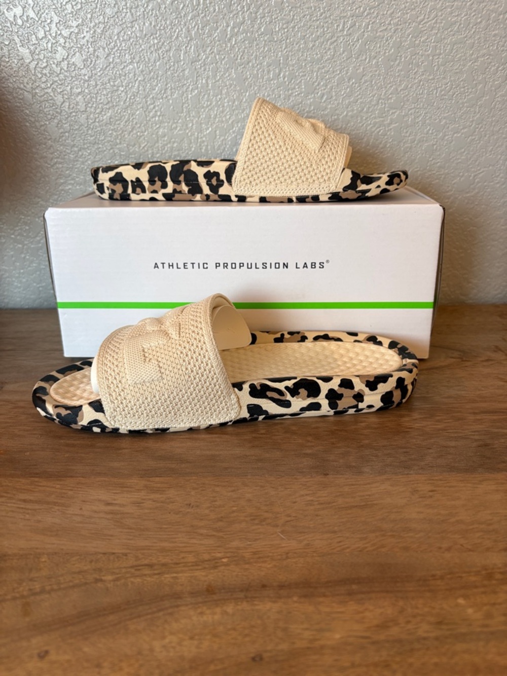APL Beige Slide Sandals with Leopard-Print Sole